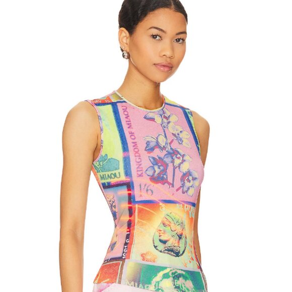 Miaou Drew Top in Thermal Stamp Print Sz M - Picture 2 of 7